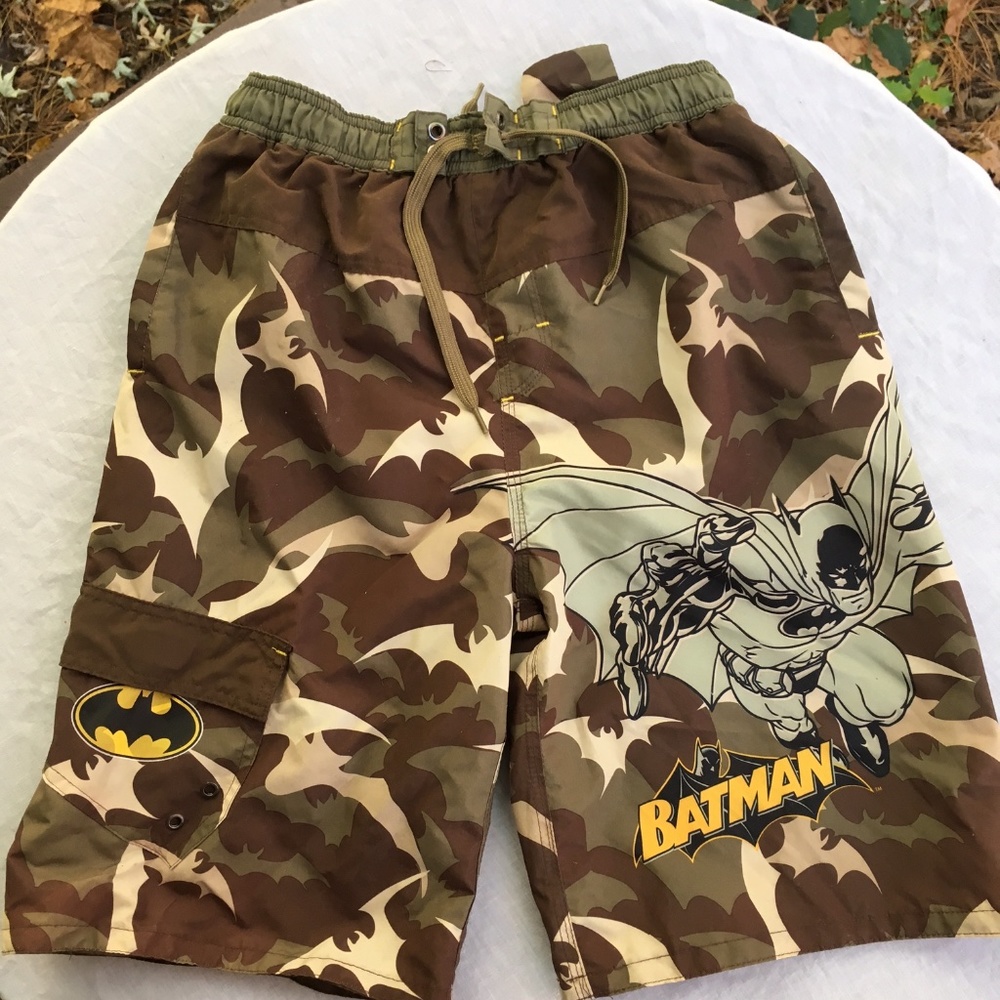 Camo Print with Batman Graphics Swim Trunks